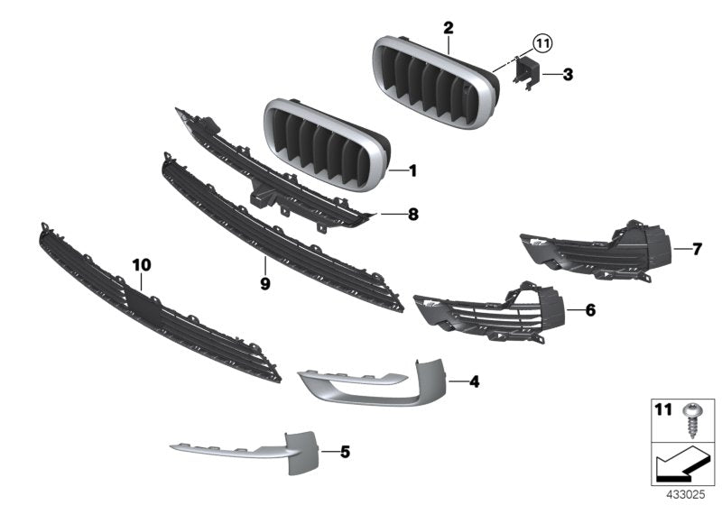 Genuine BMW 51117303082 F15 Grill, Side, Open, Right SCHWARZ (Inc. X5) | ML Performance US US Car Parts
