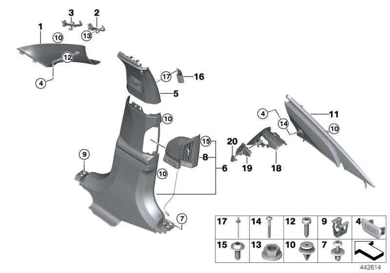 Genuine BMW 51437392495 Trim, C-Pillar, Alcantara, Top Left ANTHRAZIT (Inc. 730LdX, 740Le & 745Le) | ML Performance US US Car Parts