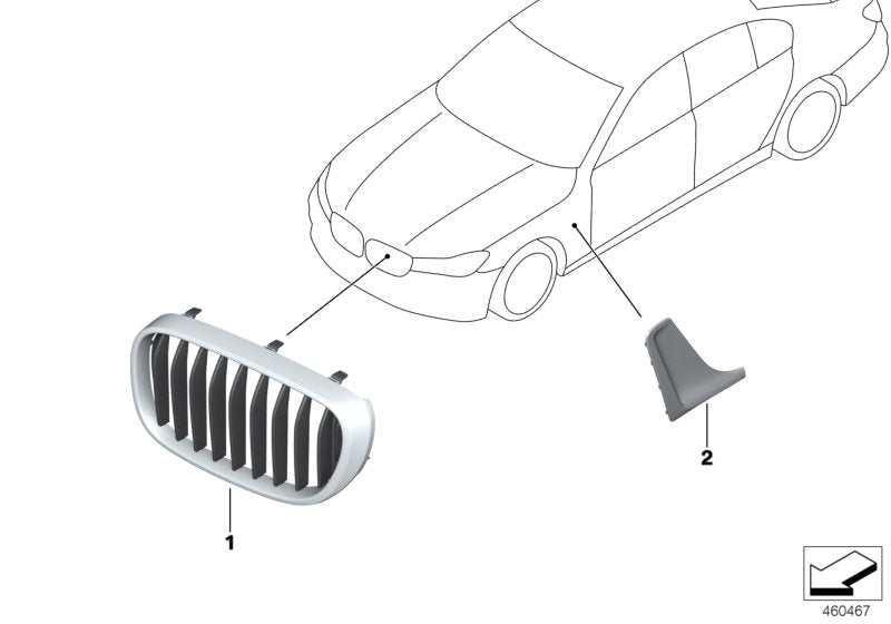 Genuine BMW 51137464457 G11 Grille, Front, Left BLAU / NIVI (Inc. 740e, 740Le & 740LeX) | ML Performance US US Car Parts