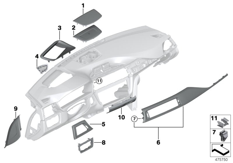Genuine BMW 51456830584 Trim For Dashb.Al Carbon Front Passenger PERLGLANZ CHROM (Inc. 330i, 340iX & 330d) | ML Performance US US Car Parts
