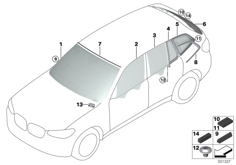 Genuine BMW 51377388841 G01 Side Window, Rigid, Rear Left (Inc. X3) | ML Performance US US Car Parts