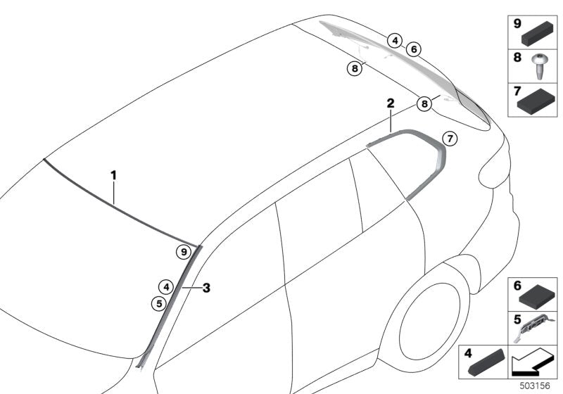 Genuine BMW 51377444087 G05 Finisher, Side Window, Rear Left GLANZSCHWARZ (Inc. X5) | ML Performance US US Car Parts