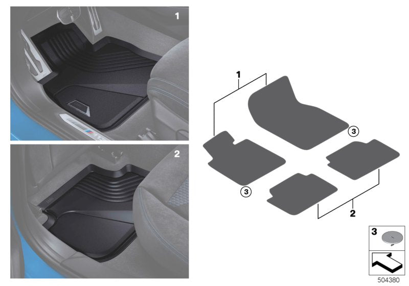 Genuine BMW 51472469123 F40 F44 Floor Mats, All-Weather, Rear Set for F40 and F44 (Inc. 228iX, M135iX & 118d) | ML Performance US US Car Parts
