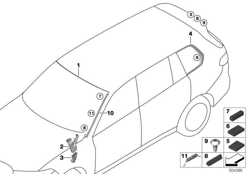 Genuine BMW 51377444126 G07 Finisher, Side Window, Rear Right SCHWARZ HOCHGLA (Inc. X7) | ML Performance US US Car Parts