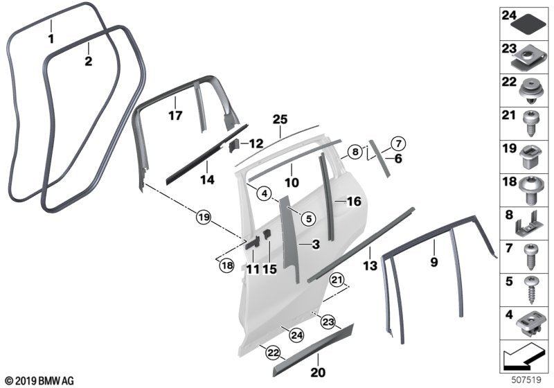 Genuine BMW 51357416528 Cover, Window Frame, Right Rear Door SW HGL (Inc. X4) | ML Performance US US Car Parts