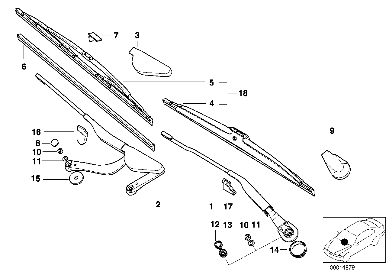 Genuine BMW 61618360097 E38 Wiper Arm Left (Inc. 735i, 740i & 750iLP) | ML Performance US US Car Parts
