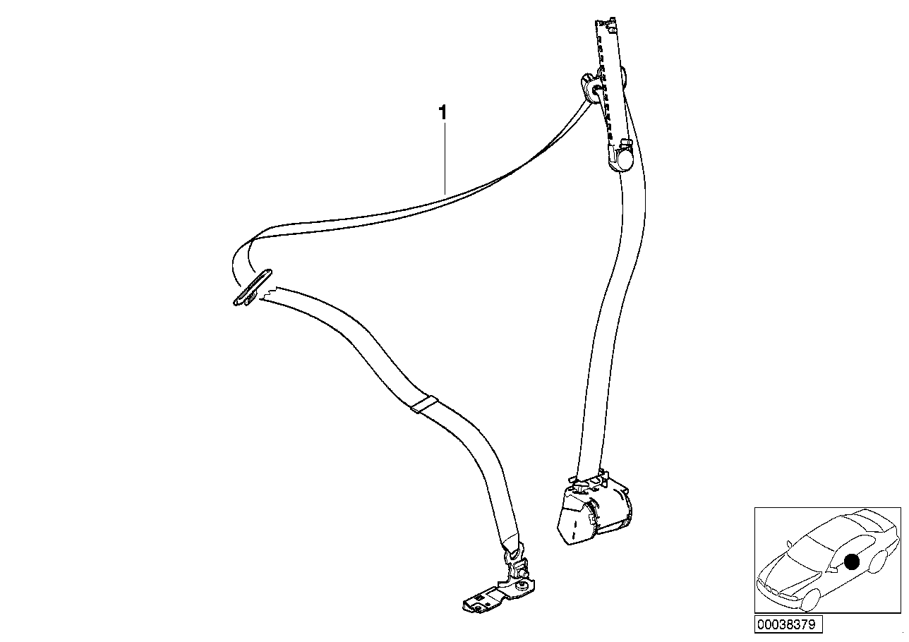 Genuine BMW 72117030991 E53 Left Front Upper Belt, Overlength SCHWARZ (Inc. X5) | ML Performance US US Car Parts