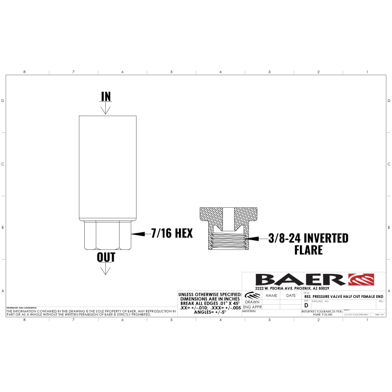 Baer Brakes Residual Valve - 10LB, 3/8 IFF Fittings