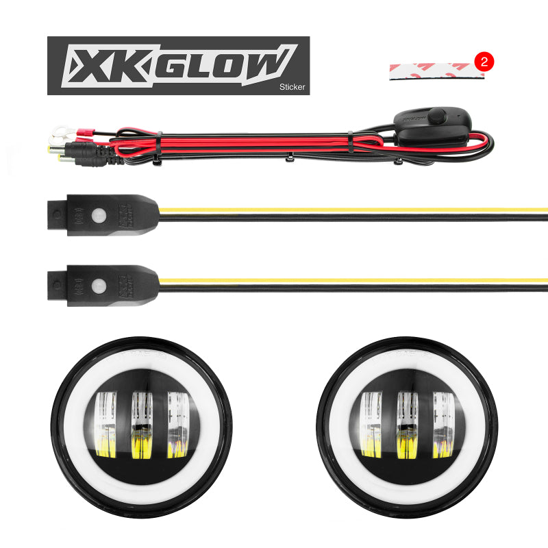XKGLOW XK Glow 4In Black RGB LED Jeep Wrangler Fog Light XKchrome Bluetooth App Controlled Kit