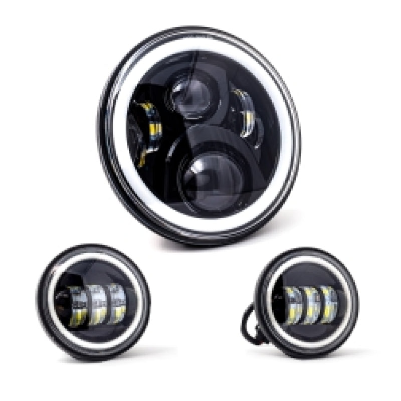 Letric Lighting 7in Full-Halo Black LED Headlight with (2) 4.5in Full-Halo Black Passing Lamps