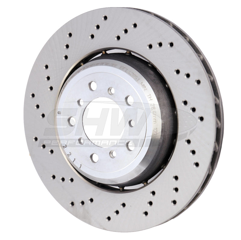 SHW Performance SHW 08-13 BMW M3 4.0L Left Front Cross-Drilled Lightweight Brake Rotor (34112283801)