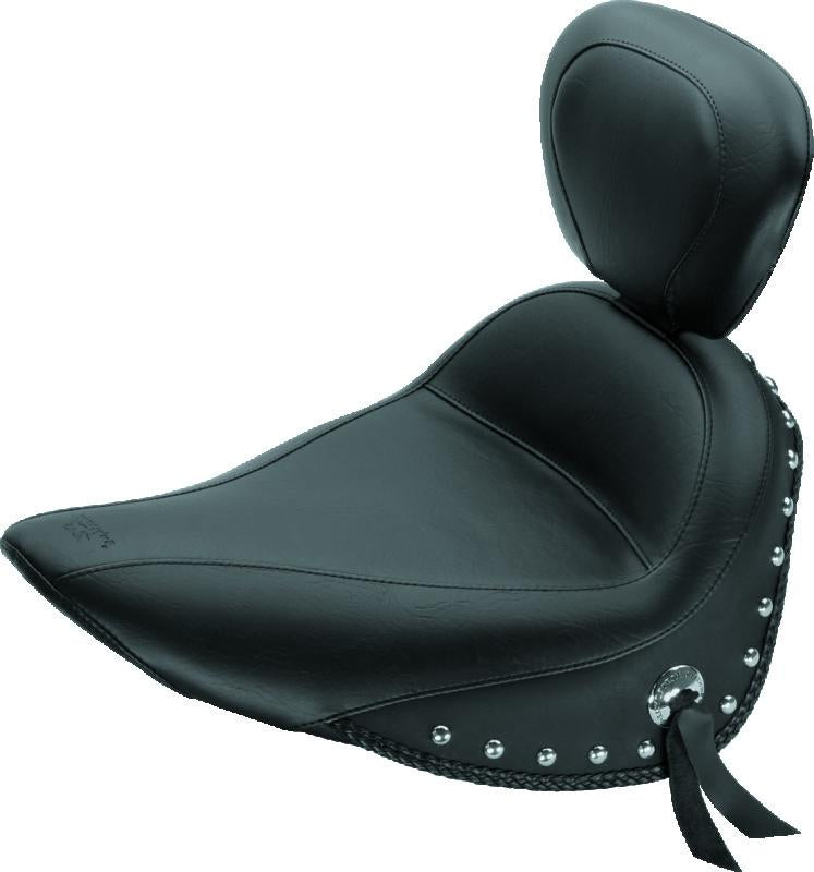 Mustang Motorcycle Mustang 84-06 Harley Standard Rear Tire Standard Touring Solo Seat w/Driver Backrest Studs - Black
