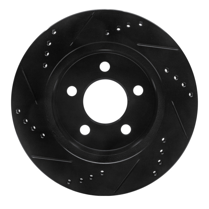R1 Concepts R1 99-06 Jeep Wrangler Front Right Drilled & Slotted Black Brake Rotor