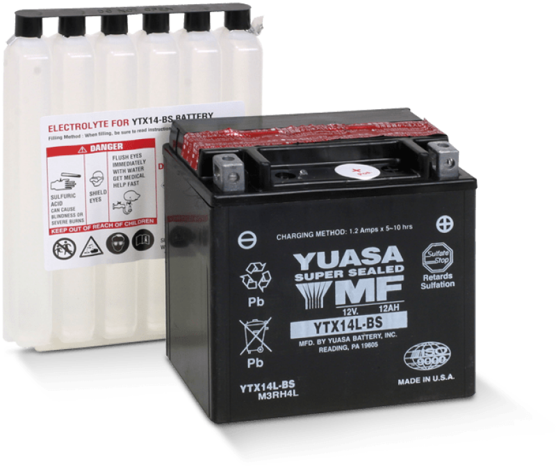 Yuasa Battery Yuasa YTX14L-BS Maintenance Free AGM 12-Volt Battery w/Bottle