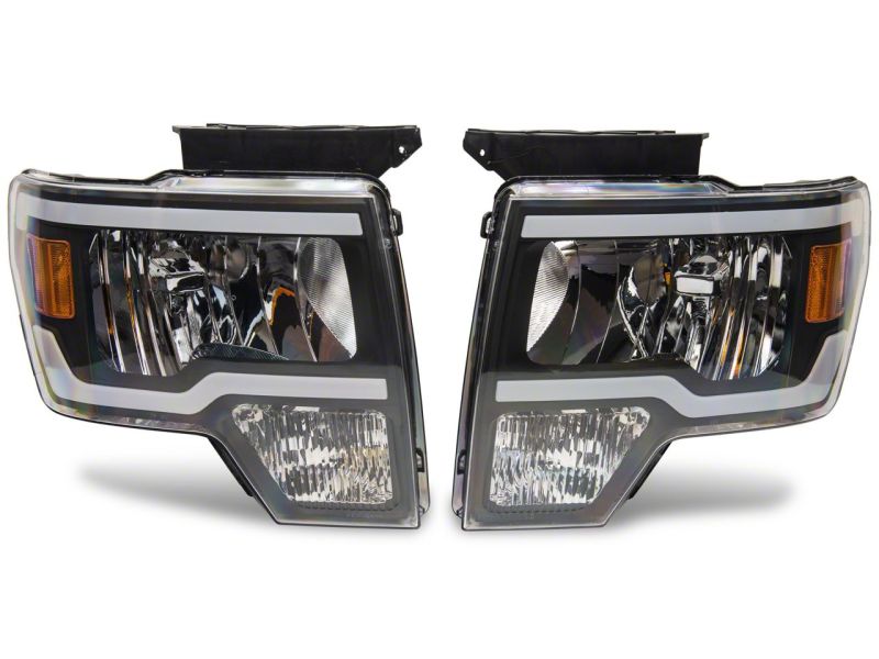 Raxiom 09-14 Ford F-150 Axial Series Headlights w/ LED Bar- Black Housing (Clear Lens)