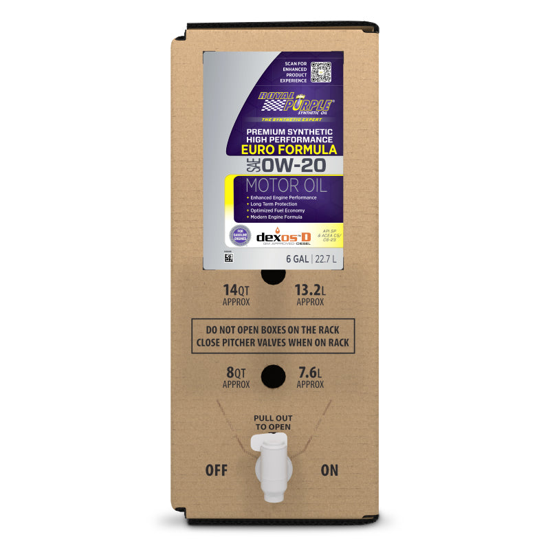 Royal Purple Premium Synthetic High Performance Euro Formula 0W20 Motor Oil - 6 Gallon Bag-In-Box