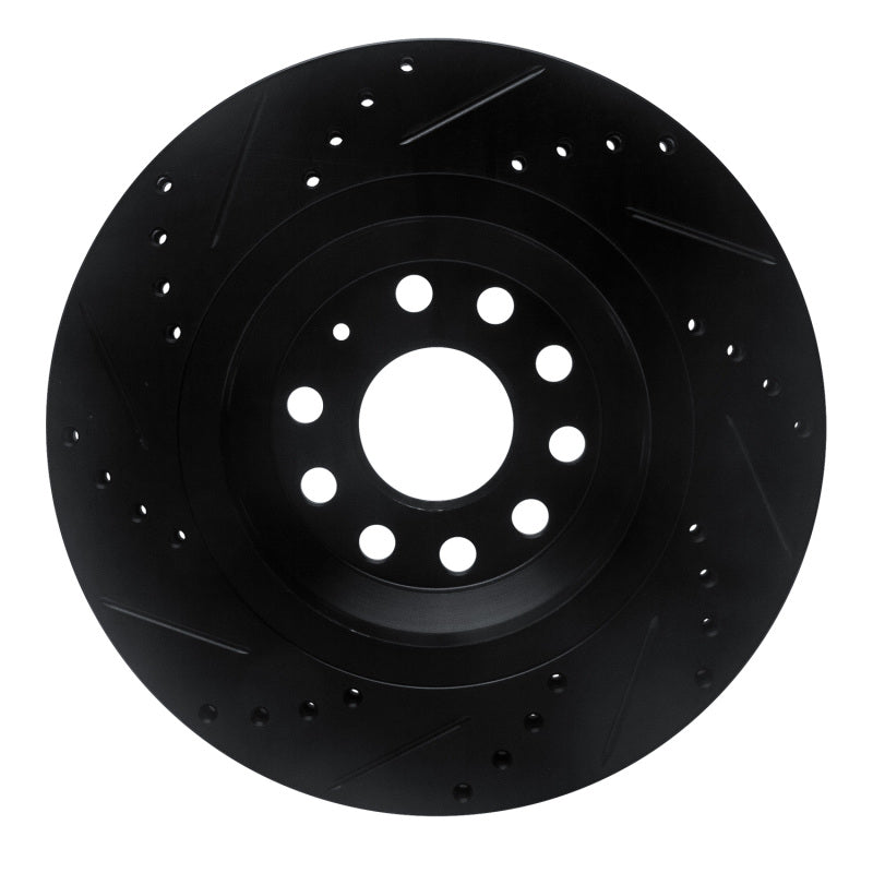R1 Concepts R1 15-25 Volkswagen GTI Rear Right Drilled & Slotted Black Brake Rotor