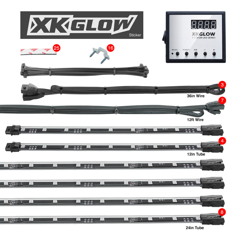 XKGLOW XK Glow 3 Million Color XKGLOW LED Accent Light Car/Truck Kit 8x24In + 4x12In Tubes