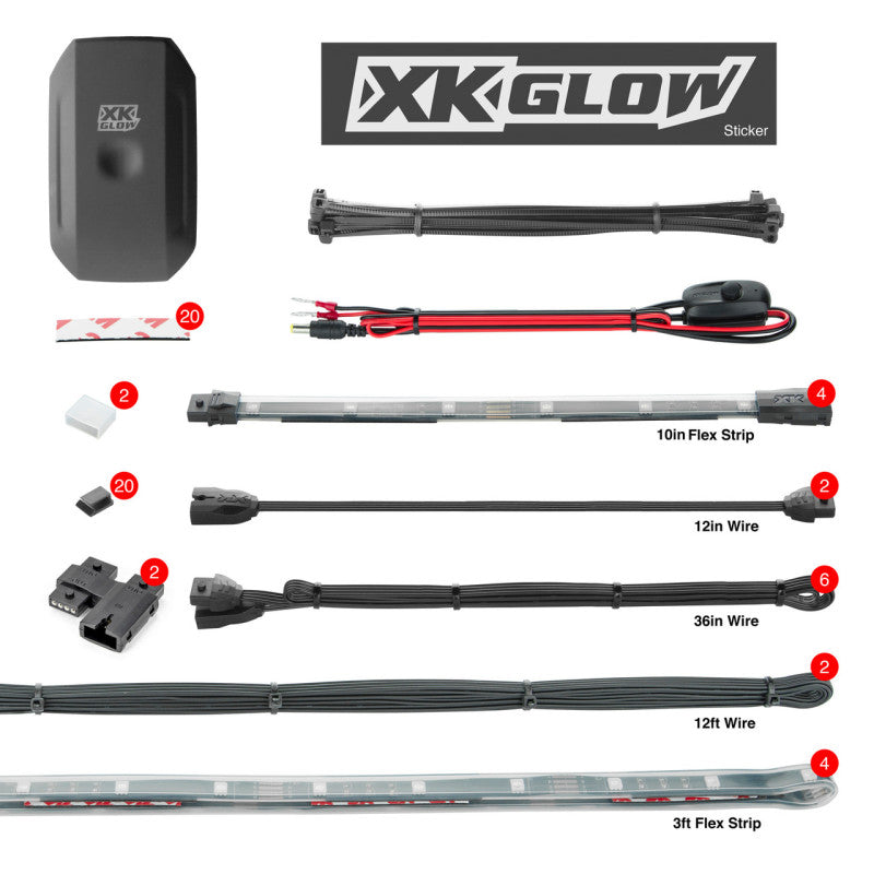XKGLOW XK Glow XKchrome Boat Strip Advanced Kit w/ Dual-Mode Dash Mount Controller 4x36In + 4x9In