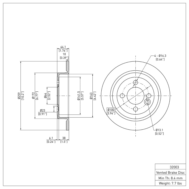 DFC 02-15 Mini Cooper Clubman Rear Brake Rotor