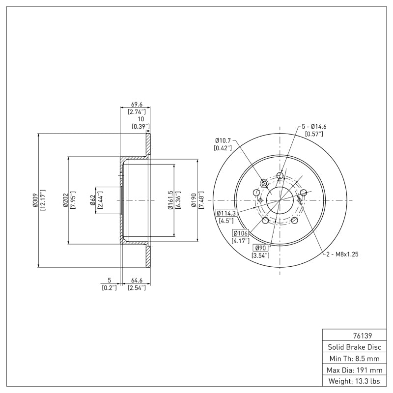 DFC 08-13 Toyota Highlander Rear Brake Rotor