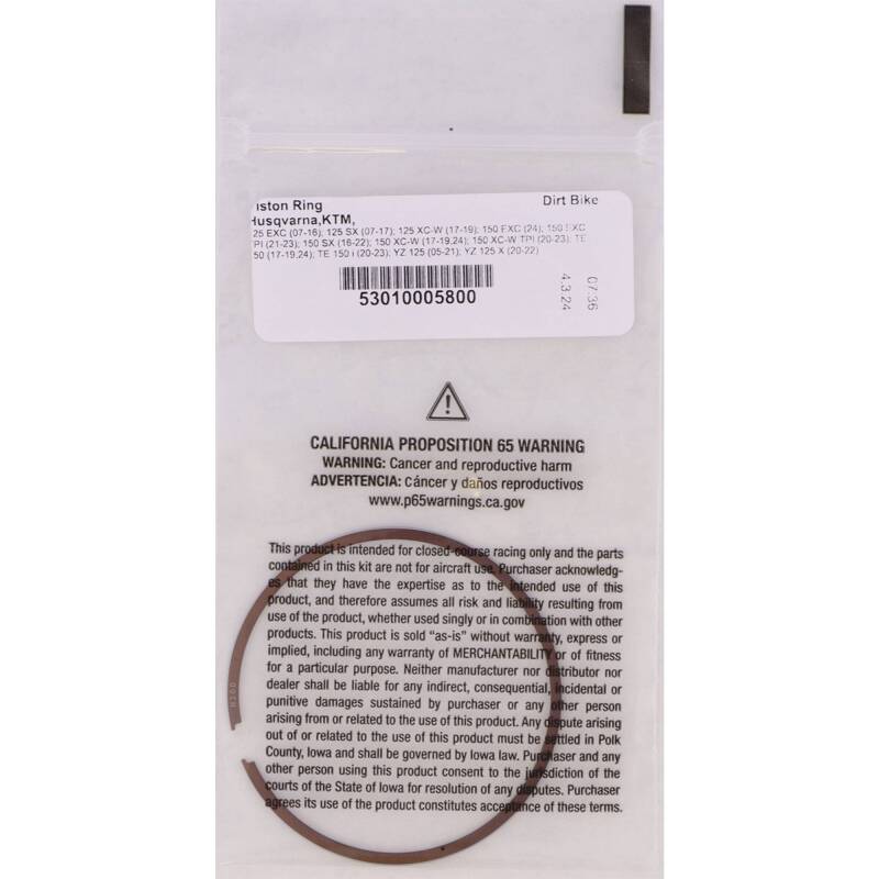 Vertex Pistons Vertex Piston 07-16 KTM 125 EXC 125cc +4.00mm Big Bore Replacement Rings - Single
