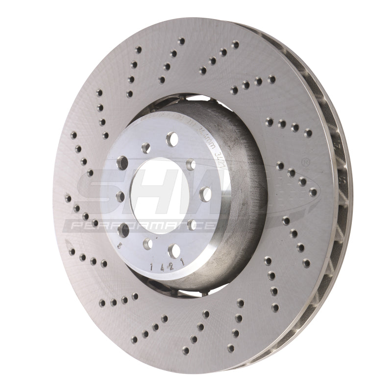 SHW Performance SHW 06-10 BMW M5 5.0L Left Front Cross-Drilled Lightweight Brake Rotor (34112282805)