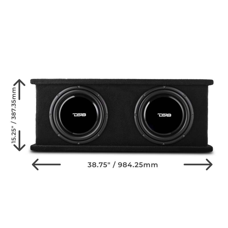 DS18 Dual 12in Shallow Subwoofer and Enclosure 700 Watts RMS Sealed Black Carpet
