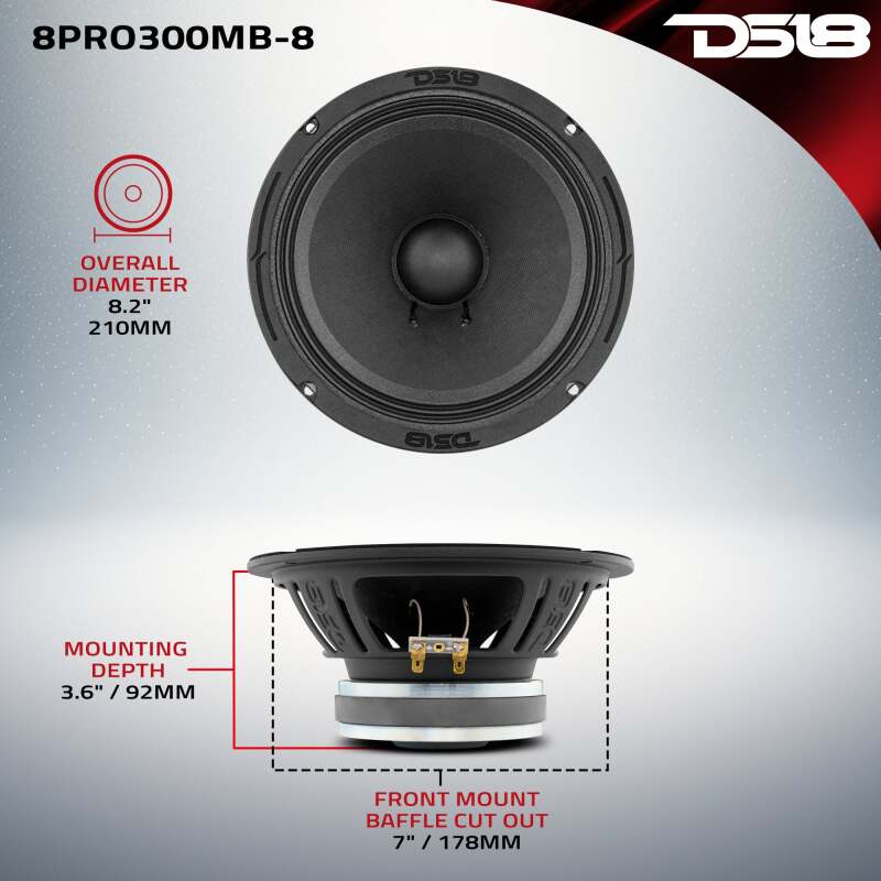 DS18 8in 150 Watts RMS 4 ohm Mid-Bass Loudspeaker