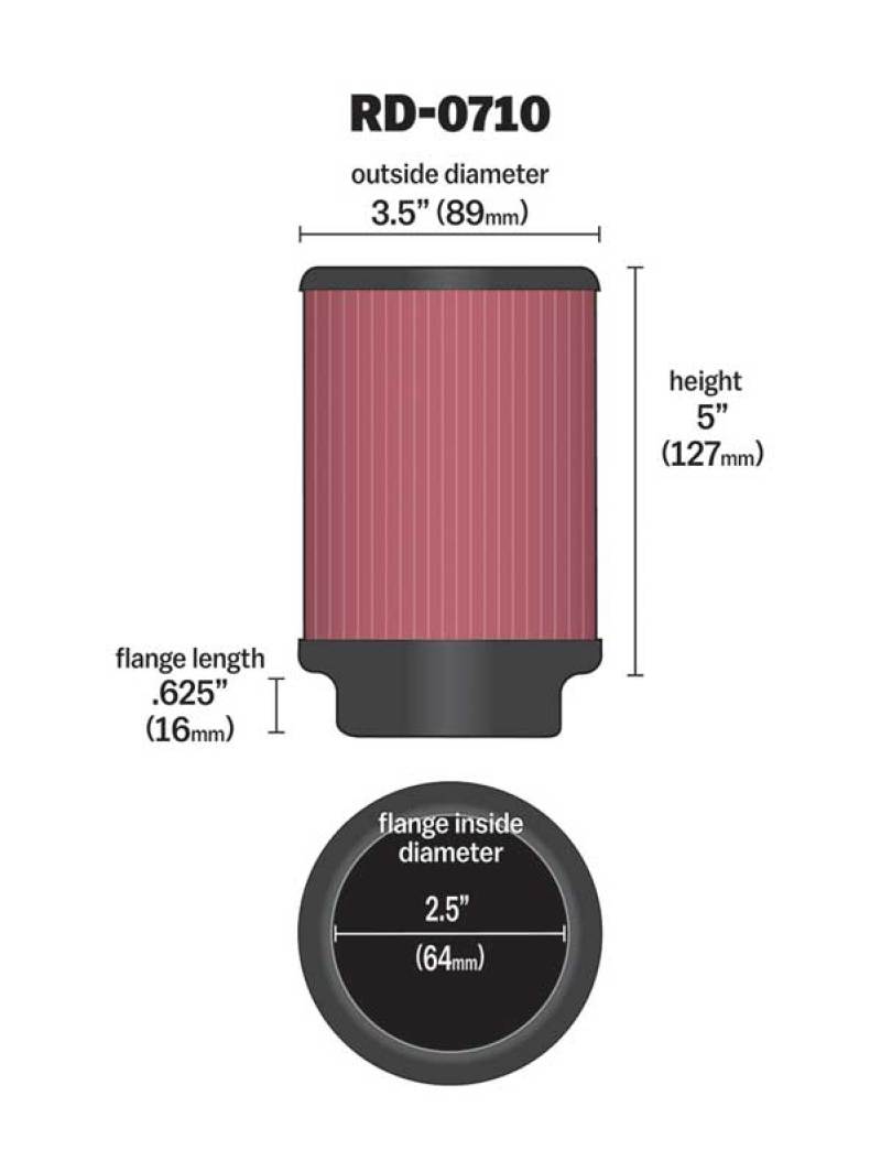 K&N Engineering K&N Universal Rubber Filter 2.5in Flange ID x 3.5in OD x 5in Height