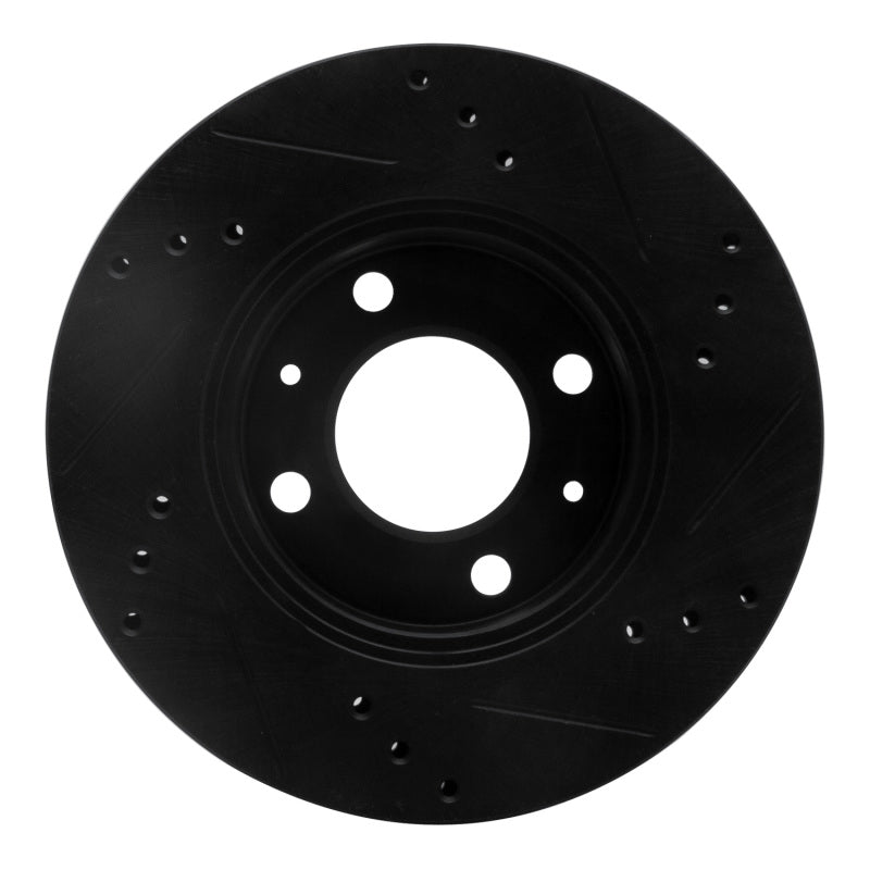 R1 Concepts R1 00-02 Hyundai Accent Front Left Drilled & Slotted Black Brake Rotor