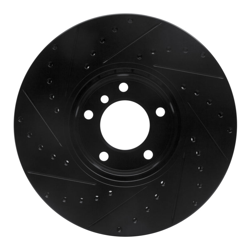 R1 Concepts R1 00-03 BMW 530I Front Right Drilled & Slotted Black Brake Rotor