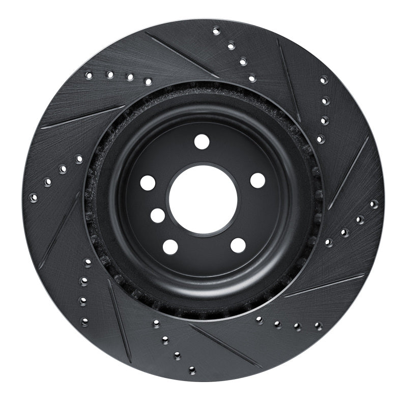 R1 Concepts R1 16-24 Jaguar XF Rear Left Drilled & Slotted Black Brake Rotor