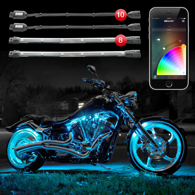 XKGLOW XK Glow Strip Million Color XKCHROME Smartphone App ATV/Motorcycle LED Light Kit 10XPod + 8X10In