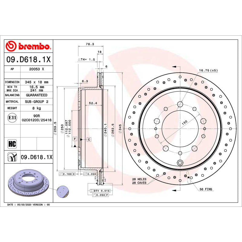 Brembo OE Brembo 14-20 Infiniti QX60/15-22 Nissan Murano/13-20 Nissan Pathfinder Front UV Coated Rotor