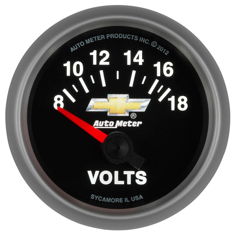AutoMeter Gauge Voltmeter 2-1/16in. 18V Electric Chevy Gold Bowtie