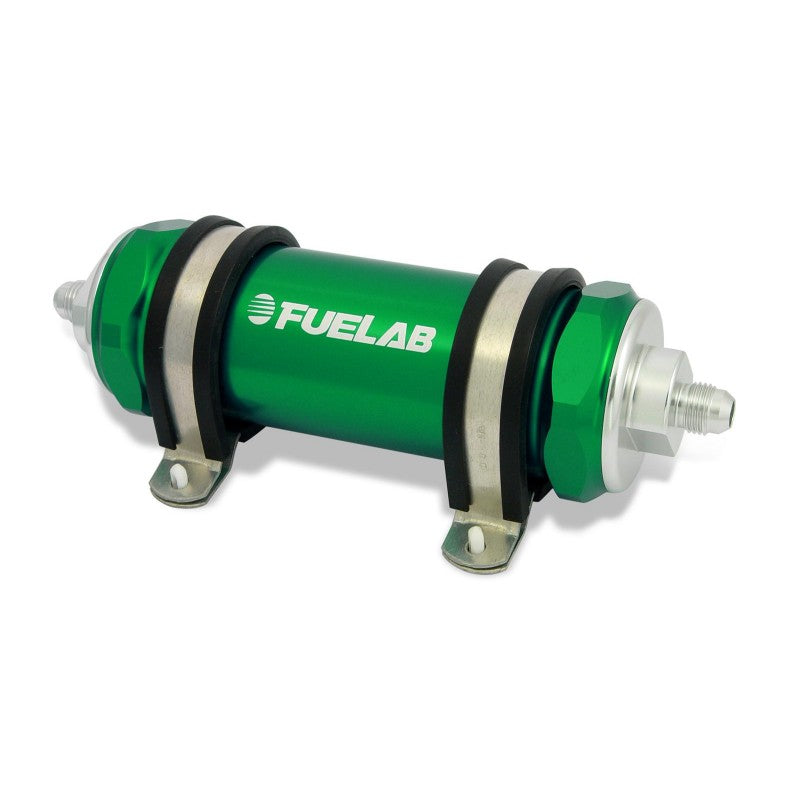 FUELAB 82822-6 IN-LINE FUEL FILTER (8AN IN/OUT, 5 INCH 100 MICRON STAINLESS STEEL ELEMENT) GREEN