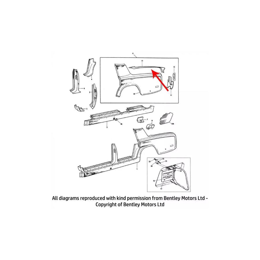 GENUINE Rolls-Royce & Bentley 112600294 RIGHT HAND REAR WING TOP PANEL