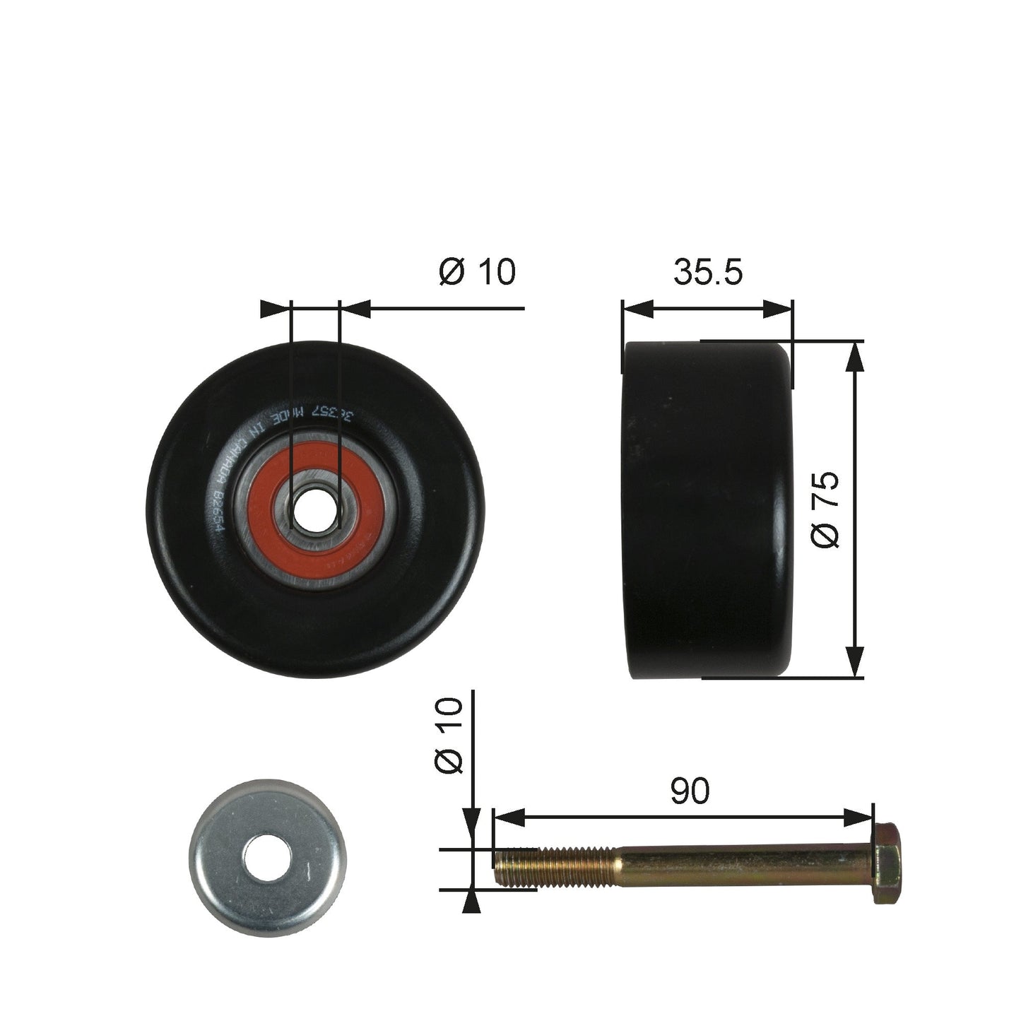 GATES GATT36357 V-Ribbed Belt Deflection/Guide Pulley