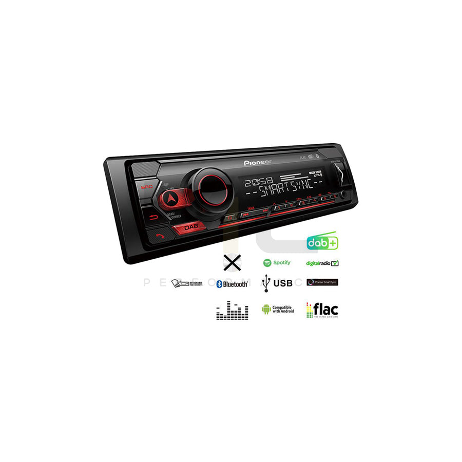 PIONEER MVH-S420DAB MVH-S420DAB Car stereo Bluetooth, DAB/DAB+, Red illumination, Spotify, USB, 1 DIN, Android, AOA 2.0, Made for iPhone, LCD, 14.4V, AAC, FLAC, MP3, WAV, WMA