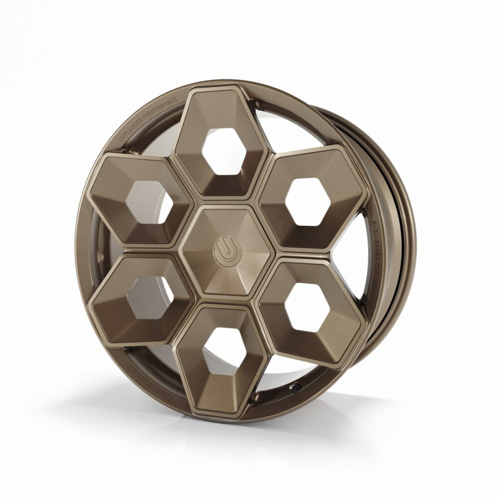 UNPLUGGED PERFORMANCE UP-CYBRHEX-DBL-014 SINGLE WHEEL UP CYBRHEX 21X10.5+35 - 5X114.3 / 5X120, DOUBLE DRILLED, SATIN BRONZE FOR TESLA CYBERTRUCK / MODEL Y