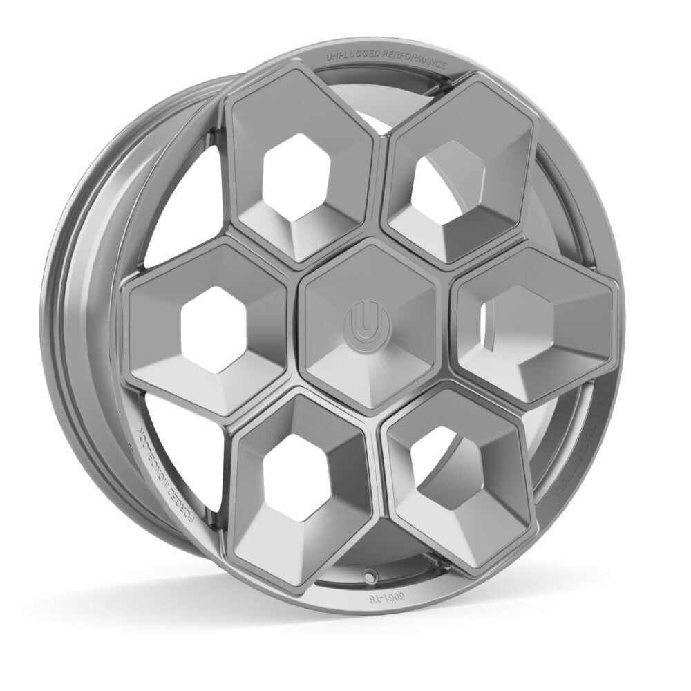 UNPLUGGED PERFORMANCE UP-CYBRHEX-DBL-017 SINGLE WHEEL UP CYBRHEX 20X9.5+35 - 5X114.3 / 5X120, DOUBLE DRILLED, SATIN TITANIUM FOR TESLA CYBERTRUCK / MODEL Y