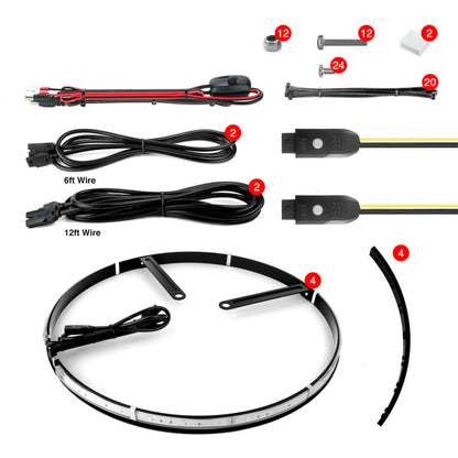 XKGLOW XK Glow Adjustable Wheel Ring Light Kit w/ Dual-Mode Dash Mount Controller 4PC 15-18In