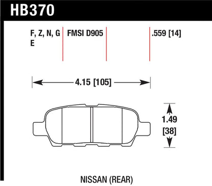 Hawk Performance Hawk 03-07 350z / G35 / G35X w/o Brembo Performance Ceramic Street Rear Brake Pads