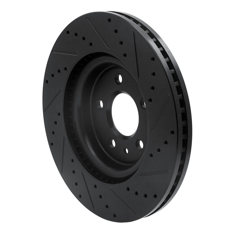R1 Concepts R1 11-19 Ford Flex Front Left Drilled & Slotted Black Brake Rotor
