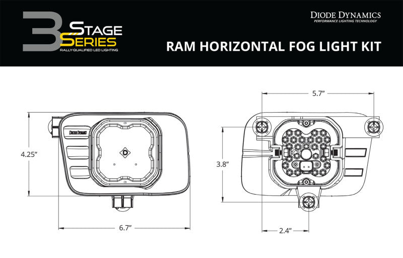 Diode Dynamics SS3 Max Type Ram Horiz Kit ABL - Yellow SAE Fog