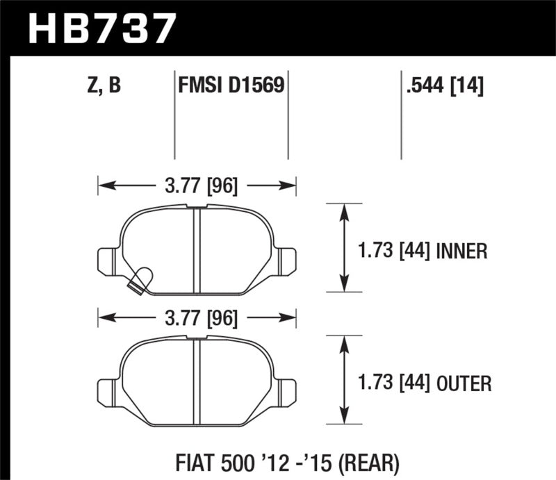 Hawk Performance Hawk 12-15 Fiat 500 Abarth Rear HPS 5.0 Brake Pads