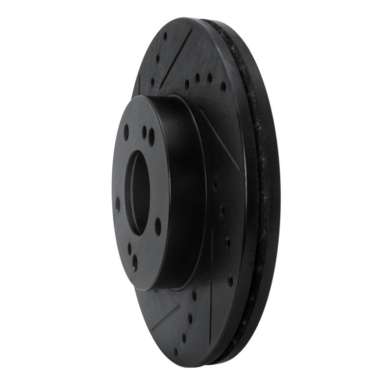 R1 Concepts R1 89-90 Nissan 300ZX Front Left Drilled & Slotted Black Brake Rotor