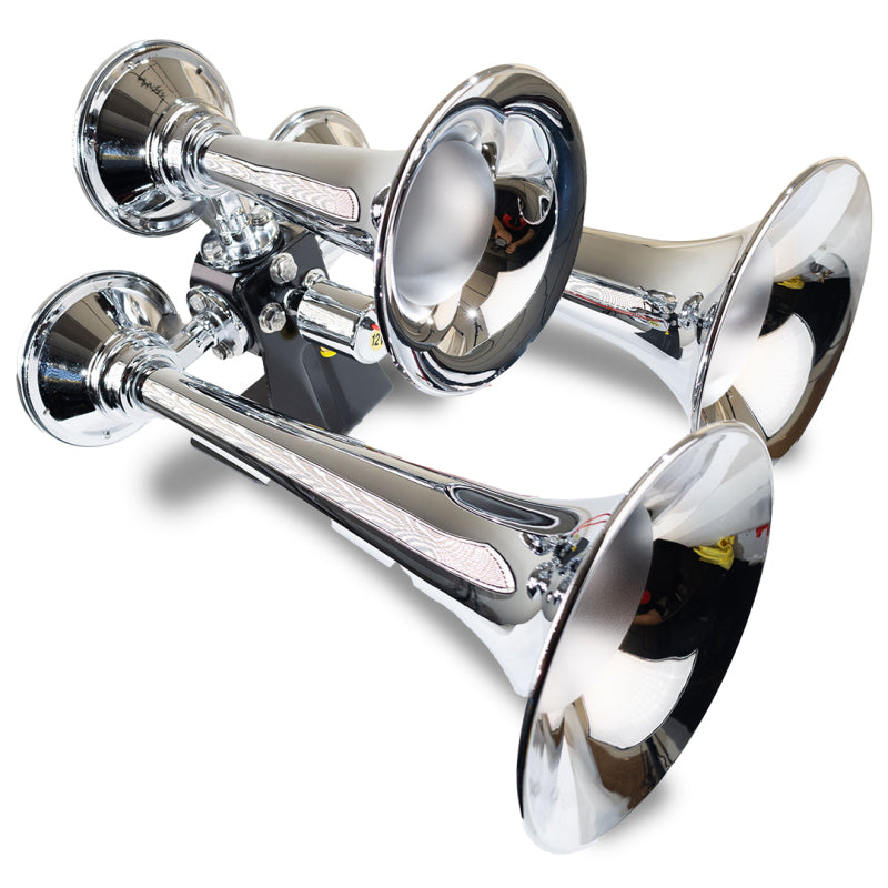 Kleinn Air Horns Kleinn Chrome Triple Horn/ 13.5In/11.75In/8.5In - Chrome-Plated Spun Copper