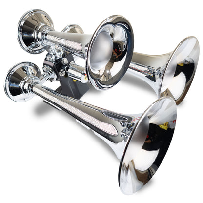 Kleinn Air Horns Kleinn Chrome Triple Horn/ 13.5In/11.75In/8.5In - Chrome-Plated Spun Copper